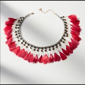 Anthropologie Red Feathers Boho Necklace